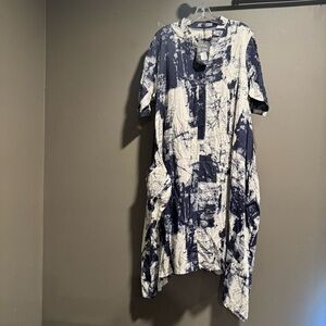 Abstract Navy and White Lagenlook MIDI Dress Size XL